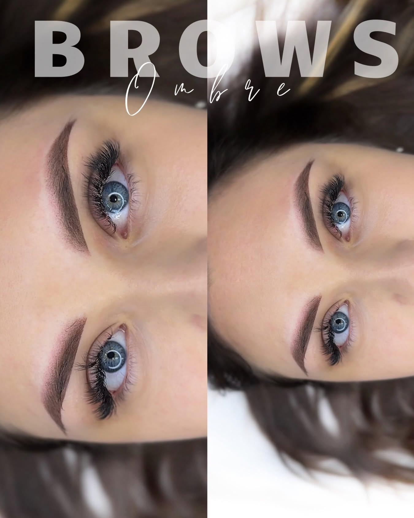 Brwi ombre w dwóch ujęciach, podpisane BROWS Ombre